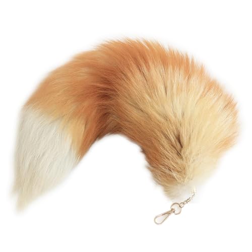 XPEX 1 Stück Fuchsschwanz Anhänger Etwa 40Cm, Therian Tail Keychain Extra Groß, Schlüsselring Tasche Zusätze Auto Schlüsselketten Anhänger Weich Flaumig Dicht Dekoration(Gold) (A) von XPEX