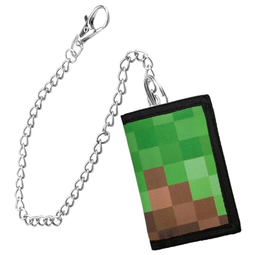 XPEX Kinder Geldbeutel Slim, Jungs Geldbeutel Mit Kette Clip Reißverschluss, Faltbare Dreifache Kinder Portemonnaie Kindergeldbeutel Jungs Wallet Für Teenager Jungen Herren (Block, C) (Grün, Cartoon) von XPEX