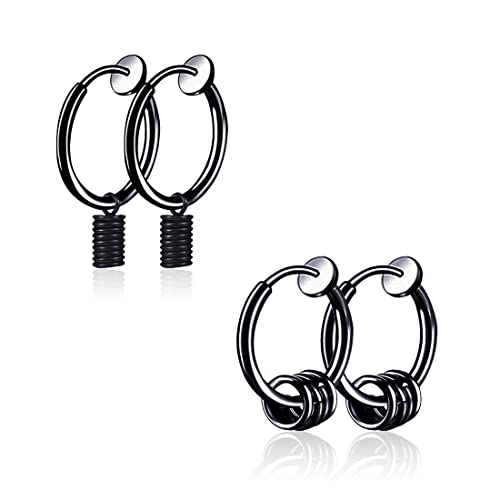 XPEX 2 Paar Creolen, Vintage Gefälschte Piercingschmuck Ohrringe, Creolen Für Männer Und Frauen Punk Hip Hop Ohrringe, Hypoallergen, Edelstahl, Clip-on, 316L, Texturiert von XPEX
