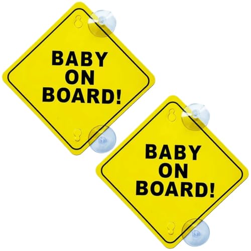 XPEX 2 Stück Baby on board aufkleber auto Baby an Bord Auto Warnschilder, Sicherheits Autoschild mit doppelten Saugnäpfen Baby im Auto Aufkleber für Autofenster wiederverwendbar von XPEX