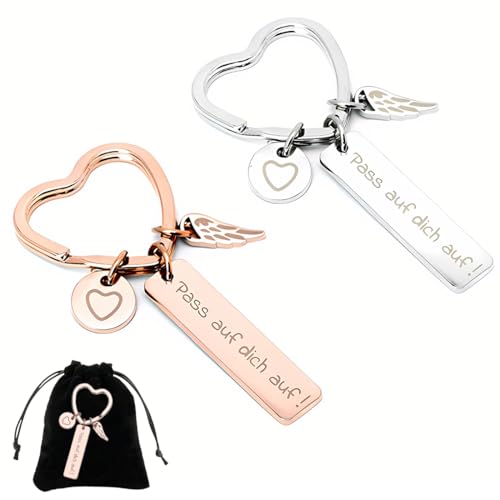 XPEX 2 Stück Schutzengel Schlüsselanhänger,Herz Glücksbringer Schlüsselanhänger,Auto Schlüsselanhänger Für Frauen Beste Freundin Mutter Mädchen,Geschenke Zum Führerschein Weihnachten Geburtstag von XPEX