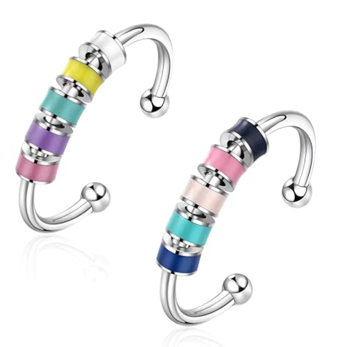 XPEX 2er-Pack Angstringe, verstellbare Ringe, Zappel-Angstringe, stapelbare Ringe, Spin-Anti-Stress-Ringe, Geschenke für Frauen und Mädchen von XPEX