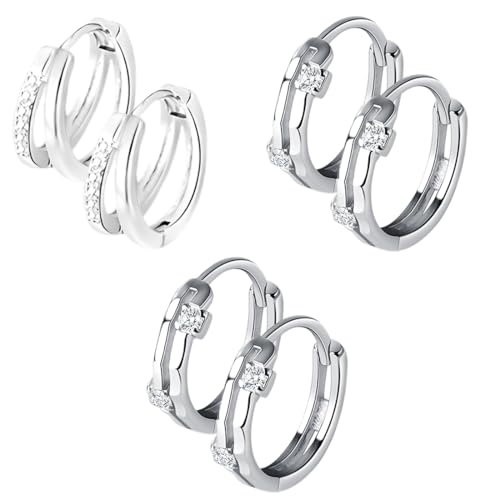 XPEX 3 Paar Ohrringe Damen-Creolen, glitzernde kleine Creolen, hypoallergene Creolen von XPEX