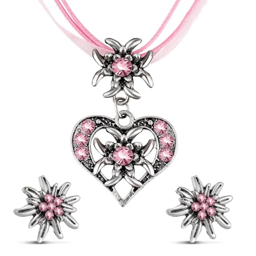 XPEX 3 Stück Trachtenschmuck Set,Bayerisch Dirndlschmuck Trachtenkette Mit Strass Edelweiß Herz Anhänger Und Edelweiß Ohrstecker Für Damen Bierfest Trachten Dirndl Outfit Accessoires XPEX 3 Stück Trachtenschmuck Set,Bayerisch Dirndlschmuck Trachtenkette Mit Strass Edelweiß Herz Anhänger Und Edelweiß Ohrstecker Für Damen Bierfest Trachten Dirndl Outfit Accessoires von XPEX