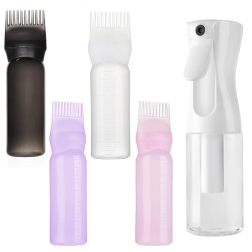 XPEX 5 Stück Sprühflasche Haare Locken, applikation flasche skalp, Haaröl Applikator Flasche,Continuous Spray Bottle Hair,Wassersprühflasche Haare,Hair Oil Applicator mit Abgestufter Skala von XPEX