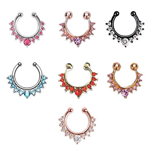 XPEX 7 Nasenpiercings Edelstahl Nasenringe Hufeisen Piercings Diamantschmuck Lippenringe Spiralknorpel Tragus Ohrringe Nasenringe Orientalisches Design Zwerchfellpiercings für Männer und Frauen von XPEX