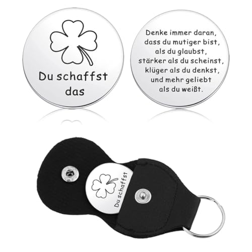 XPEX Glücksbringer kinder Motivierend Tasche Umarmung Glücksbringer mit Tasche Du Schaffst Das Glücksbringer Edelstahl Doppelseitig Token Inspirierendes Geschenk Rund Glücksmünze（Weiß） von XPEX