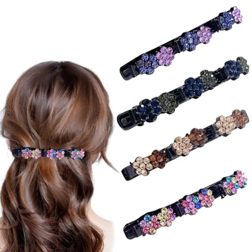 XPEX Haarspangen mit Strasssteinen für Damen, Blumen-Haarspangen, funkelnde Kristall-Haarspangen, geflochtene Haarspangen, Haarspangen, Entenschnabel-Clips, geeignet für Frauen und Mädchen, 4 Stück von XPEX