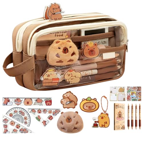 XPJBKC Capybara Federmäppchen, Capybara Schreibwaren-Set mit Fächern, großes Fassungsvermögen, Capybara-Federmäppchen mit Capybara-Stiften, Lineal, Aufklebern, Haftnotizen und Schlüsselanhänger XPJBKC Capybara Federmäppchen, Capybara Schreibwaren-Set mit Fächern, großes Fassungsvermögen, Capybara-Federmäppchen mit Capybara-Stiften, Lineal, Aufklebern, Haftnotizen und Schlüsselanhänger von XPJBKC