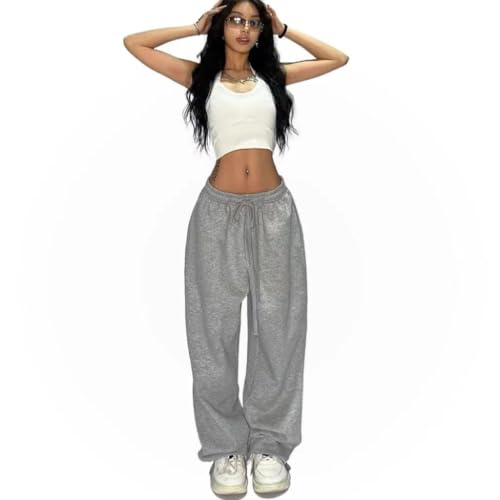 XPONNI Damen Grau Groß Sweatpants Y2k Pants Weit Locker Lange Länge Polyester/50%, Cotton/50% L von XPONNI