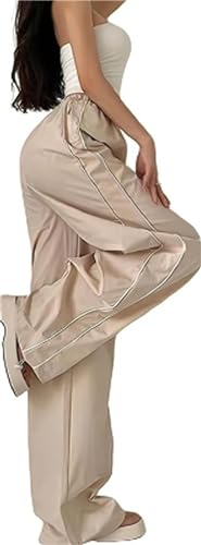 XPONNI Trainingshose für Damen, Y2k-Hose, Fallschirmhose für Damen, Y2K-Kleidung, Beige, M von XPONNI