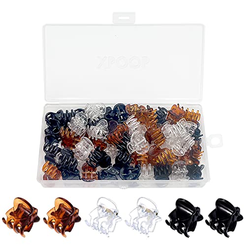 XPOOP 36 Stücke Mini Haarklammern, Haarklammer Klein Haarklemmen Kleine Haarklammern Kunststoff Haarklammern Kleine Haargreifer Hairclips für Mädchen und Damen Schwarz Transparent und Braun von XPOOP