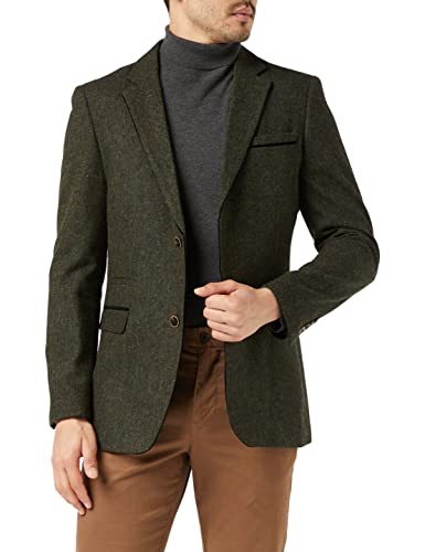 XPOSED of London Herren Tweed Blazer Jacket 1920er Jahre Retro Vintage Styled intelligente maßgeschneiderte Passform in Braun, Grün und Blau [AMZCH-BLZ-DANE-D2-GREEN-46] von XPOSED of London