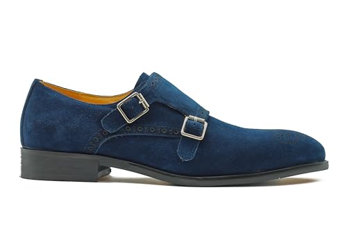 Xposed Herren-Schuhe mit doppeltem Monk-Riemen, Echtleder, Vollwildleder, formell, elegant, lässig [E7166-103-BLUE-44EU] von Xposed