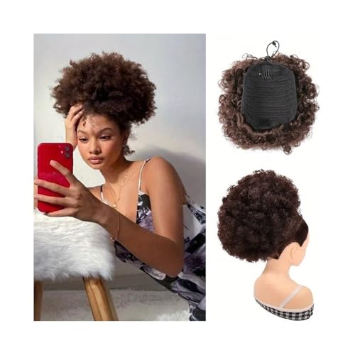 Bun Haarteile 1 Stück Afro Puff Kordelzug Pferdeschwanzverlängerung for schwarze Frauen Clip in synthetische Afro Curly Bun Haarteile(10inch-4) von XPSHP25112