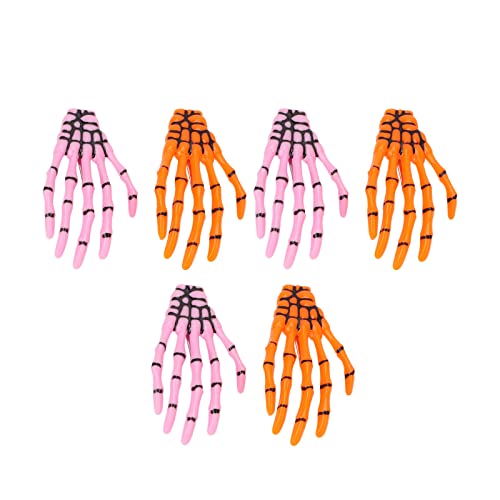 6-teiliges Rosa-orangefarbenes Halloween-Skelett-Hände-Knochen-Haarspangen-Set, Dekoratives Handknochen-Haarspangen-Set, ABS Und Legierungsmaterial, Für Halloween, Cosplay, Kostümparty von XPSSJMU