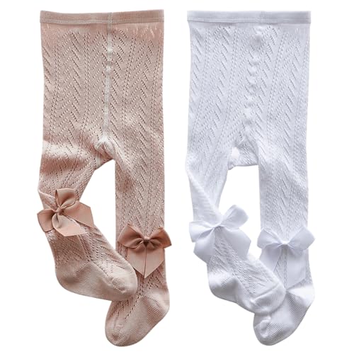 XPXGMT 2er Pack Hollowout Bow Baby Mädchen Strumpfhose Netz Baumwolle Kleinkind Mädchen Leggings 1-2 Jahre von XPXGMT