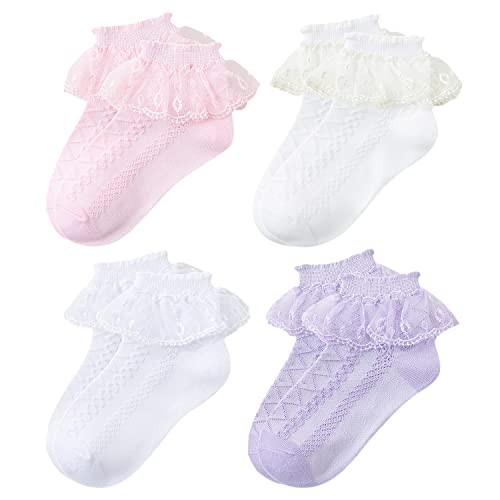 XPXGMT 4er Pack Rüschen Spitze Baby Mädchen Socken Schule Kleinkind Mädchen Socken 1-3 Jahre von XPXGMT