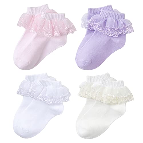 XPXGMT 4er Pack Rüschen Spitze Baby Mädchen Socken Schule Kleinkind Mädchen Socken 4-7 Jahre von XPXGMT