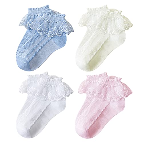 XPXGMT 4er Pack Rüschen Spitze Baby Mädchen Socken Schule Kleinkind Mädchen Socken 7-10 Jahre von XPXGMT