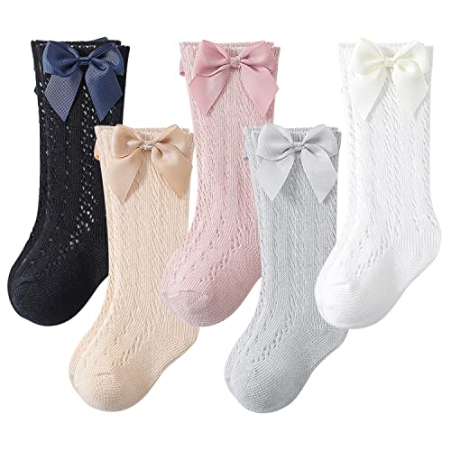XPXGMT 5-Pack Baumwolle Kniestrümpfe für Baby Mädchen - Bogen Kniestrumpf Schuluniform Socken 0-1 Jahre von XPXGMT