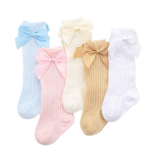 XPXGMT 5-Pack Baumwolle Kniestrümpfe Socken Baby Mädchen Socken Bogen Kniestrumpf Schuluniform Socken 2-3 Jahre von XPXGMT