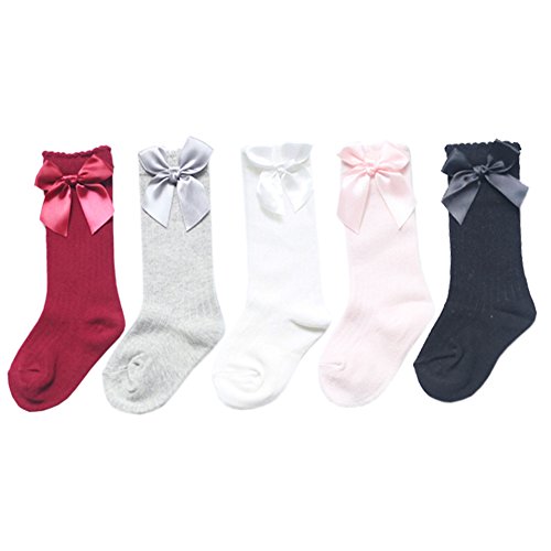 XPXGMT 5-Pack Baumwolle Kniestrümpfe Socken Baby Mädchen Socken Bogen Kniestrumpf Schuluniform Socken 6-12 Monate von XPXGMT