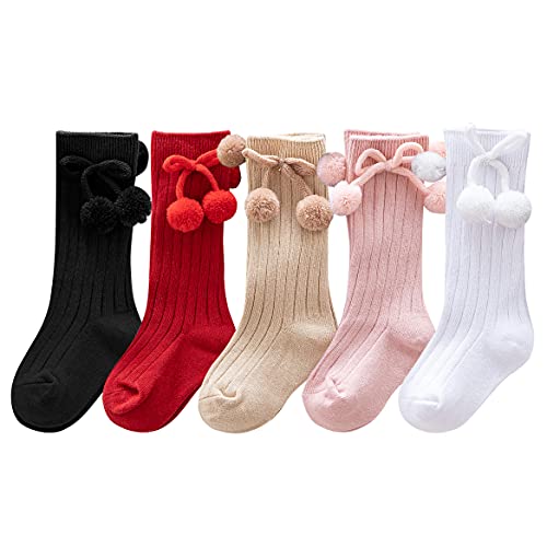 XPXGMT 5er Pack Pom Baby Mädchen Kniestrümpfe Baumwolle Spanisch Kleinkind Mädchen Socken 0-12 Monate von XPXGMT