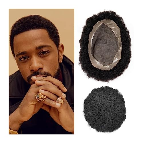 Herren Toupet Afro-gelocktes Toupet for schwarze Männer #1B Echthaar-Systemeinheit Feines Mono- und NPU-Basis-Toupet for Männerhaar Natürliche atmungsaktive Haarkapillarprothese for Männer Herrenperüc von XPYGF565