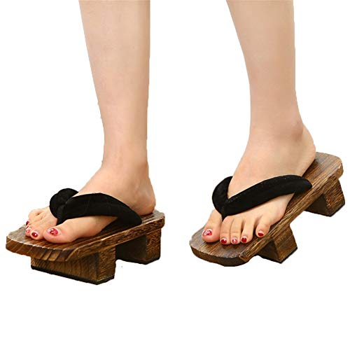 XPuing Herren Bühnenperformance Geta Japanische Holzhausschuhe Clogs Flip Flops Sandalen Schuhe, Schwarz - Schwarz - Größe: 42 EU von XPuing