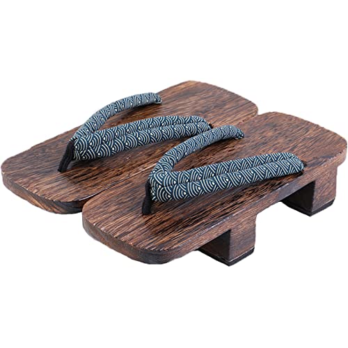 XPuing Herren Bühnenperformance Geta Japanische Holzhausschuhe Clogs Flip Flops Sandalen Schuhe (Navy blau, Numeric_44) von XPuing
