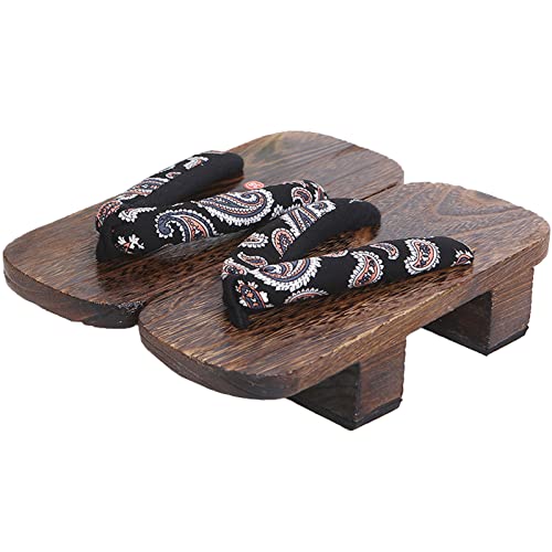 XPuing Herren Bühnenperformance Geta Japanische Holzhausschuhe Clogs Flip Flops Sandalen Schuhe (Schwarz 5, Numeric_38) von XPuing