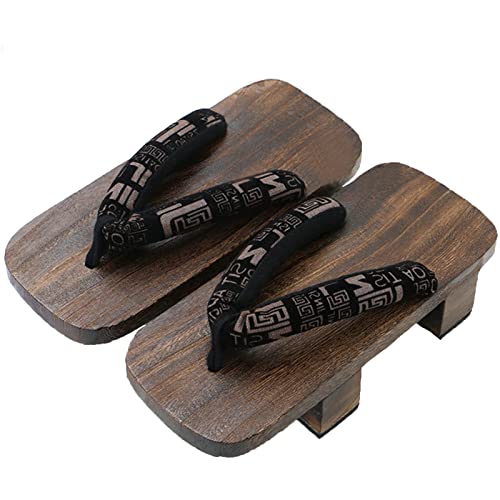 XPuing Herren Bühnenperformance Geta Japanische Holzhausschuhe Clogs Flip Flops Sandalen Schuhe (Schwarz B, numeric_42) von Lupsty