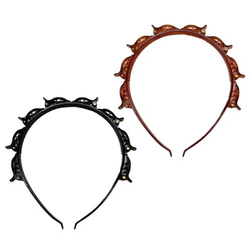 XQMMGO 2 Stück Haarreif Mit Klammern, Haarreifen Mit Klammern, Geflochtene Haarspangen, Haarspangen Damen, Haar Accessoire Frauen für Frauen im Friseurbedarf von XQMMGO