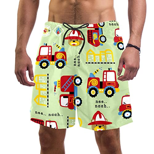 XQSSB Cartoon Feuerwehrauto Muster Badehose Badeanzug Strand Surfen Shorts für Herren L, mehrfarbig, XL-XXL von XQSSB