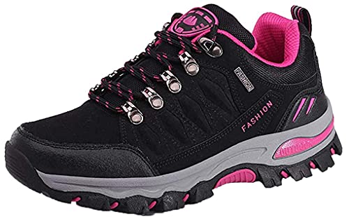 XQXT Herren/Damen Wanderschuhe Wanderstiefel Unisex Trekking Schuhe Outdoor Walking Schuhe Gleitsicher Stiefel mit Perfekter Dämpfung Dicker Size 36-44 (38,Schwarz Rose) von XQXT