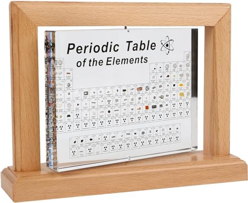 360° Drehbares Periodensystem mit 83 echten Elementen im Inneren, Acryl Periodic Table Mit Echten Elementen (21 x 16 x 5,5cm), klares Periodensystem Display für Schüler, Lehrer, Kinder, Schüler (A) von XQZMD