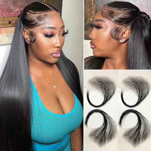 XRDDFL Edges Hair Spitzenband für Damen – Wiederverwendbarer unsichtbarer Spitzenhaaransatz mit 4 Stück handgefertigtem natürlichem Echthaar, schwarz XRDDFL Edges Hair Spitzenband für Damen – Wiederverwendbarer unsichtbarer Spitzenhaaransatz mit 4 Stück handgefertigtem natürlichem Echthaar, schwarz von XRDDFL