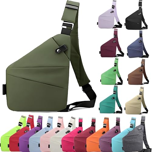 Anti Diebstahl Tasche, Umhängetasche, Schultertasche, Brusttasche, Diebstahlsichere Tasche, Anti-Diebstahl, Sicherheitstasche Reise für Damen und Herren,Linke Schulter- Armeegrün von XRDSHY