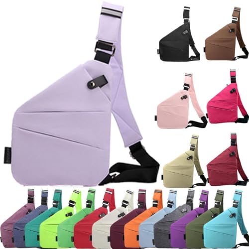 Anti Diebstahl Tasche, Umhängetasche, Schultertasche, Brusttasche, Diebstahlsichere Tasche, Anti-Diebstahl, Sicherheitstasche Reise für Damen und Herren,Linke Schulter- Hellviolett von XRDSHY