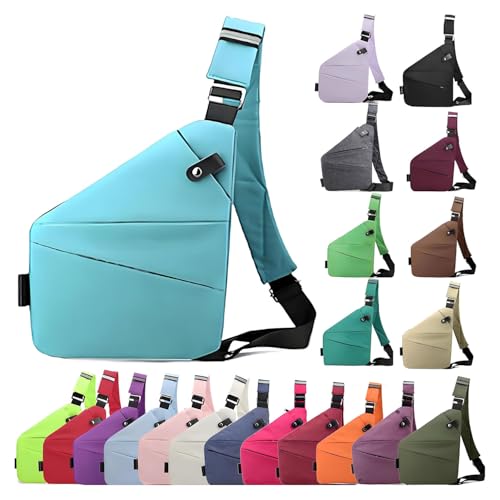 Anti Diebstahl Tasche, Umhängetasche, Schultertasche, Brusttasche, Diebstahlsichere Tasche, Anti-Diebstahl, Sicherheitstasche Reise für Damen und Herren,Linke Schulter- Himmelblau von XRDSHY