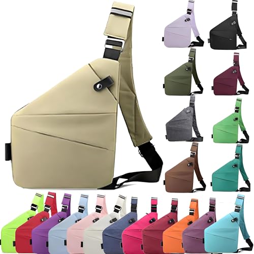 Anti Diebstahl Tasche, Umhängetasche, Schultertasche, Brusttasche, Diebstahlsichere Tasche, Anti-Diebstahl, Sicherheitstasche Reise für Damen und Herren,Linke Schulter- Khaki von XRDSHY