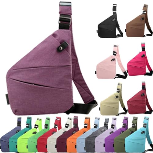 Anti Diebstahl Tasche, Umhängetasche, Schultertasche, Brusttasche, Diebstahlsichere Tasche, Anti-Diebstahl, Sicherheitstasche Reise für Damen und Herren,Linke Schulter- Lila von XRDSHY