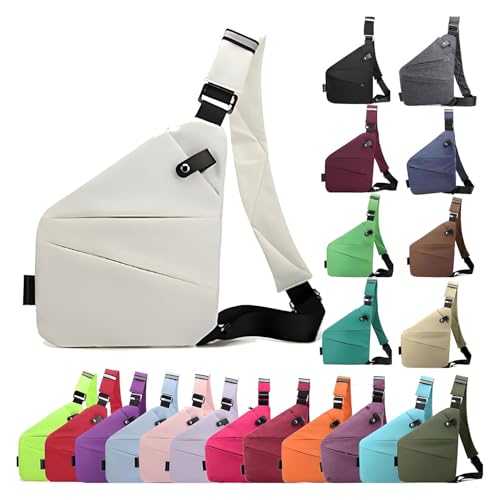 Anti Diebstahl Tasche, Umhängetasche, Schultertasche, Brusttasche, Diebstahlsichere Tasche, Anti-Diebstahl, Sicherheitstasche Reise für Damen und Herren,Linke Schulter- Weiß von XRDSHY