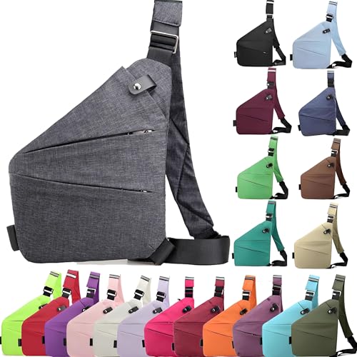 Anti Diebstahl Tasche, Umhängetasche, Schultertasche, Brusttasche, Diebstahlsichere Tasche, Anti-Diebstahl, Sicherheitstasche Reise für Damen und Herren,Rechten Schulter- Grau von XRDSHY