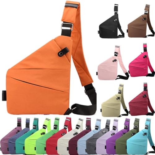 Anti Diebstahl Tasche, Umhängetasche, Schultertasche, Brusttasche, Diebstahlsichere Tasche, Anti-Diebstahl, Sicherheitstasche Reise für Damen und Herren,Rechten Schulter- Orange von XRDSHY