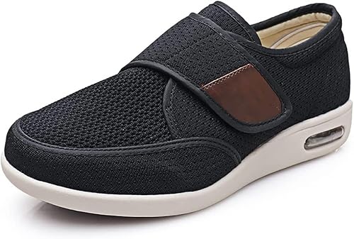 XRDSHY Diabetiker Schuhe Herren Damen Extra Breit mit Klettverschluss，Schuhe Für Geschwollene Füße，Leicht Gesundheitsschuhe Senioren rutschfest Turnschuhe Hausschuhe,Schwarz-43EU/Lable46 von XRDSHY