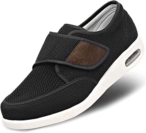 XRDSHY Diabetiker Schuhe Herren Damen Extra Breite Füße mit Klettverschluss, Schuhe für Geschwollene Füße, Ultraleicht rutschfest Gesundheitsschuhe Senioren Turnschuhe Hausschuhe,Schwarz-43EU/Lable46 von XRDSHY