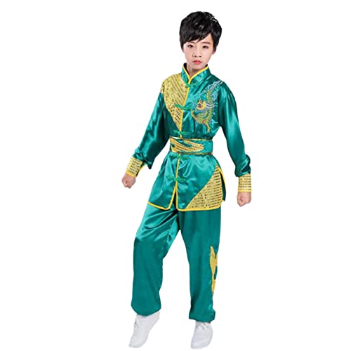 XRDSHY Kinder Tai Chi Kleidung Professionelle Tai Chi Uniform Kung Fu Kleidung Kampfkunst Kleidung Taekwondo Trainingstücher Anzug Langarm Stickerei Kostüm Leistung Übung Kleidung,Green-140cm von XRDSHY