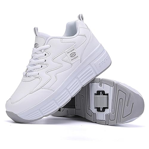 XRDSHY Schuhe Mit Rollen für Junge Mädchen Kind Sportschuhe mit Rollen Kinder Skateboard Schuhe Kinderschuhe Mit Rollen Skate Schuhe Trainer Sneakers Rollen Schuhe, Weiß1-32EU von XRDSHY